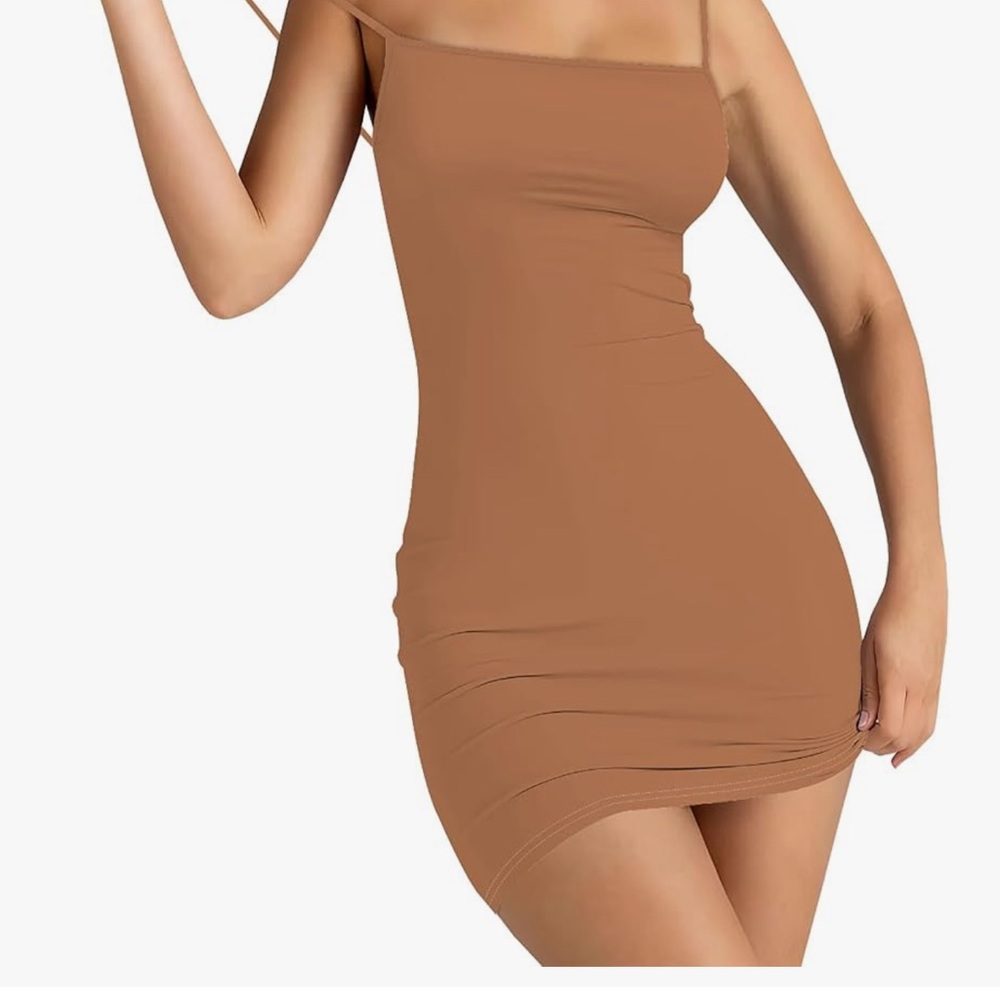 Tan Ruched Mini Dress - Picture 2 of 2